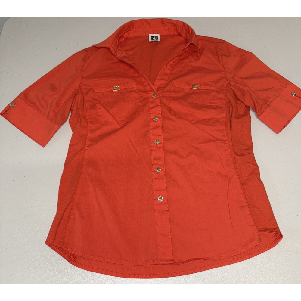 Anne‎ Klein Blouse Short Sleeve Top Orange
